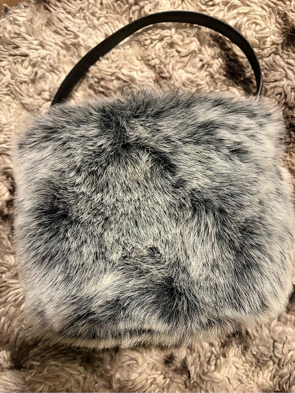 DESMO Faux Fur Handle Bag in Gray & Black Like New